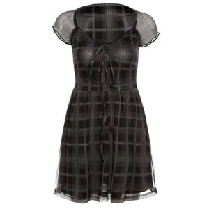 Women Lattice Pattern A-Line Short Sleeve Mini Dress
