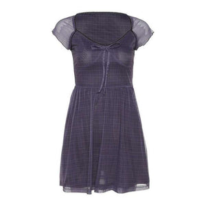 Women Lattice Pattern A-Line Short Sleeve Mini Dress