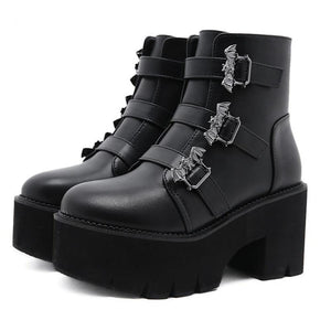 Women Metal Decoration Gothic Ankle Strap Belt Buckle Boots