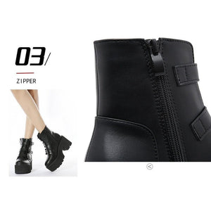 Women Metal Decoration Gothic Ankle Strap Belt Buckle Boots