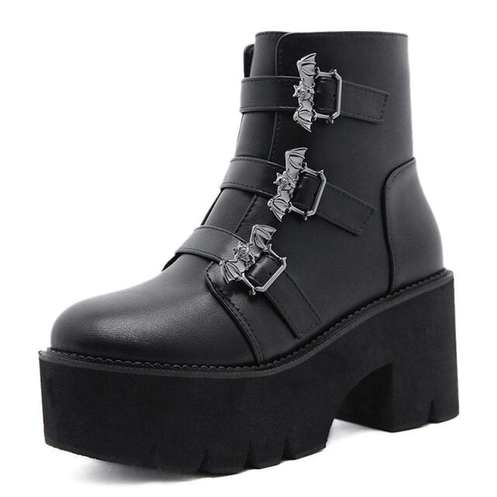 Women Metal Decoration Gothic Ankle Strap Belt Buckle Boots