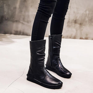 Women Handmade Retro Flat Boots Genuine Leather Boots