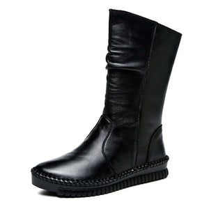 Women Handmade Retro Flat Boots Genuine Leather Boots