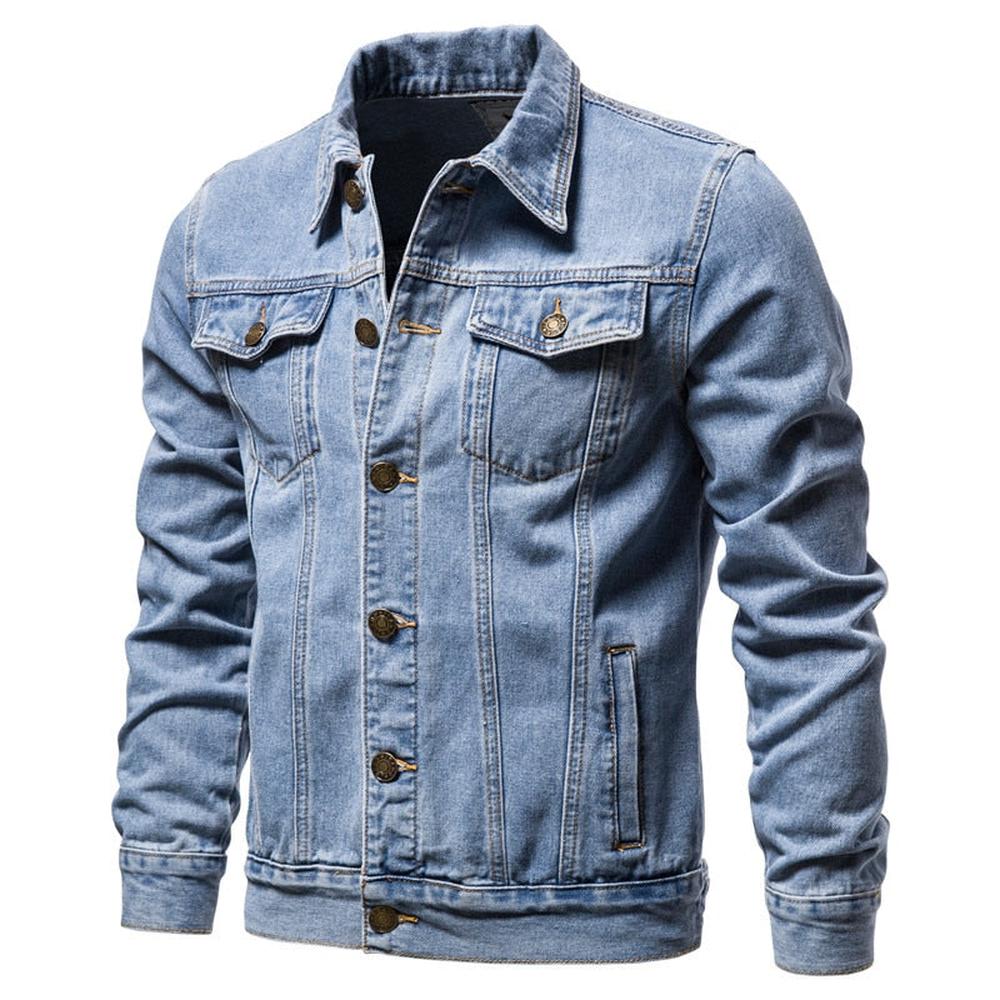 Men's Casual Solid Color Lapel Single Breasted Denim Jeans