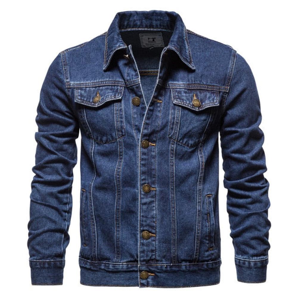 Men's Casual Solid Color Lapel Single Breasted Denim Jeans
