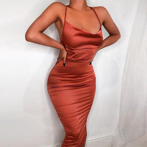 Women's Sleeveless Backless Elegant Bodycon Long Midi Dress