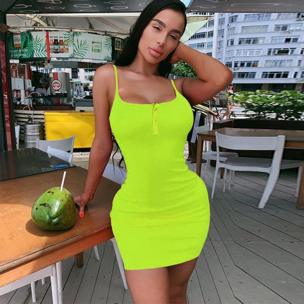 Women's Ribbed Knitted Neon Mini Dress