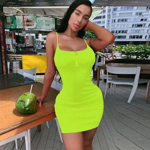Women's Ribbed Knitted Neon Mini Dress