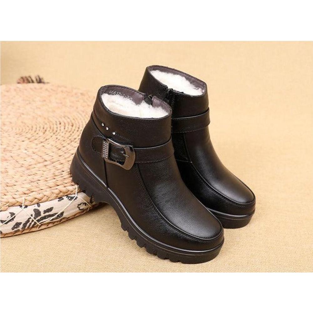 Women Genuine Leather Ankle Thick Plush Boots