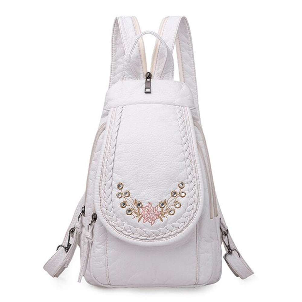 Women Embroidery Butterfly Flower Pattern Pu Leather Backpack