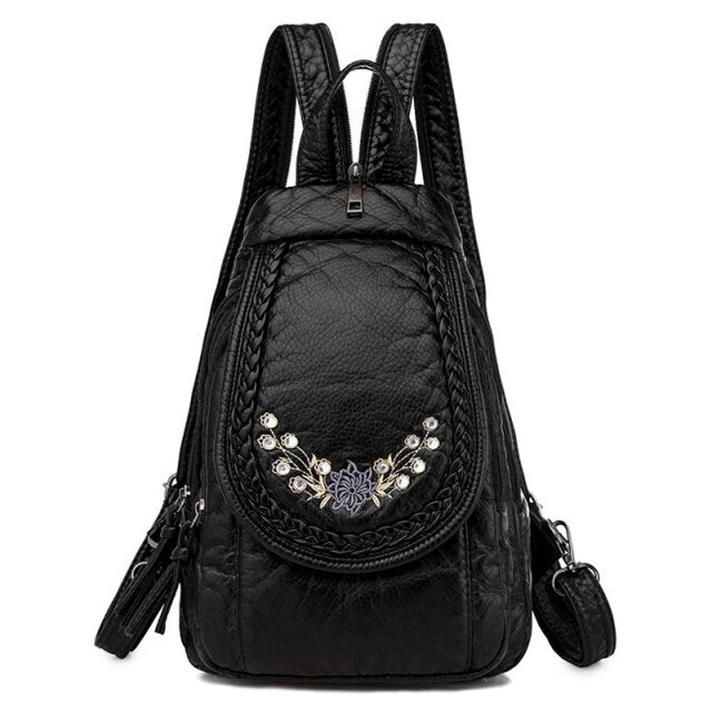 Women Embroidery Butterfly Flower Pattern Pu Leather Backpack