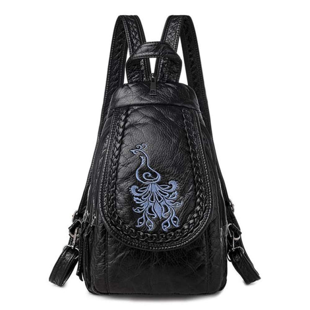 Women Embroidery Butterfly Flower Pattern Pu Leather Backpack