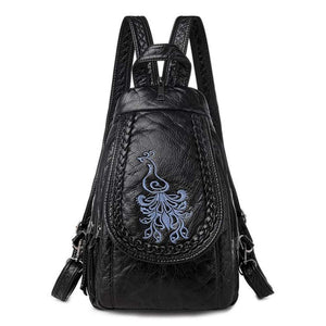 Women Embroidery Butterfly Flower Pattern Pu Leather Backpack