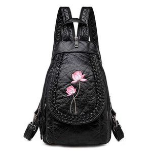 Women Embroidery Butterfly Flower Pattern Pu Leather Backpack