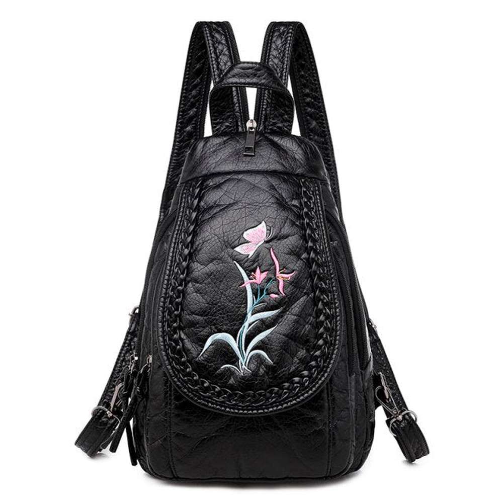 Women Embroidery Butterfly Flower Pattern Pu Leather Backpack