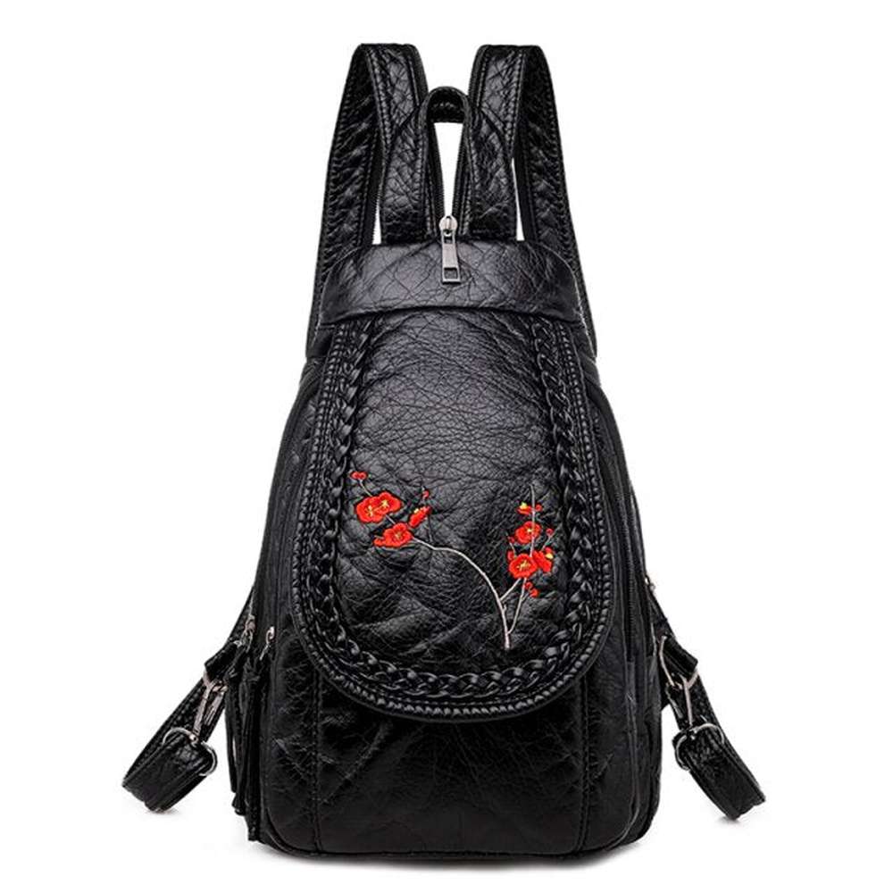 Women Embroidery Butterfly Flower Pattern Pu Leather Backpack