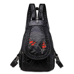 Women Embroidery Butterfly Flower Pattern Pu Leather Backpack