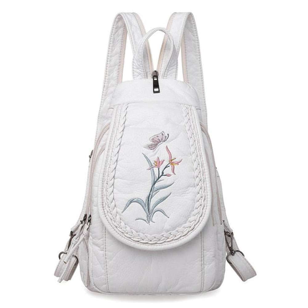 Women Embroidery Butterfly Flower Pattern Pu Leather Backpack