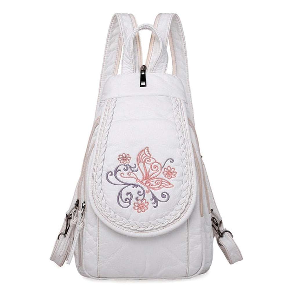 Women Embroidery Butterfly Flower Pattern Pu Leather Backpack