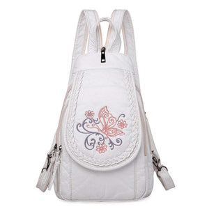 Women Embroidery Butterfly Flower Pattern Pu Leather Backpack