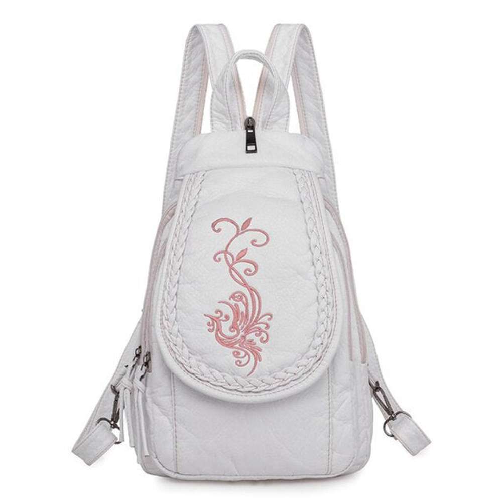 Women Embroidery Butterfly Flower Pattern Pu Leather Backpack