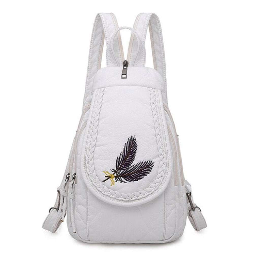 Women Embroidery Butterfly Flower Pattern Pu Leather Backpack