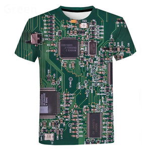 Unisex Electronic Chip Hip Hop 3D Machine Printed Oversized T-shirt