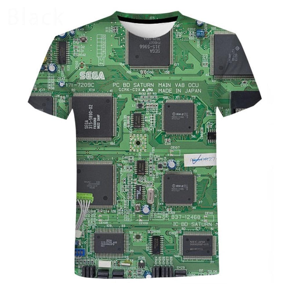 Unisex Electronic Chip Hip Hop 3D Machine Printed Oversized T-shirt