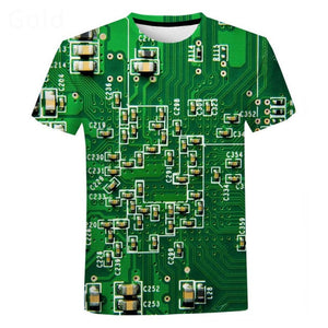 Unisex Electronic Chip Hip Hop 3D Machine Printed Oversized T-shirt