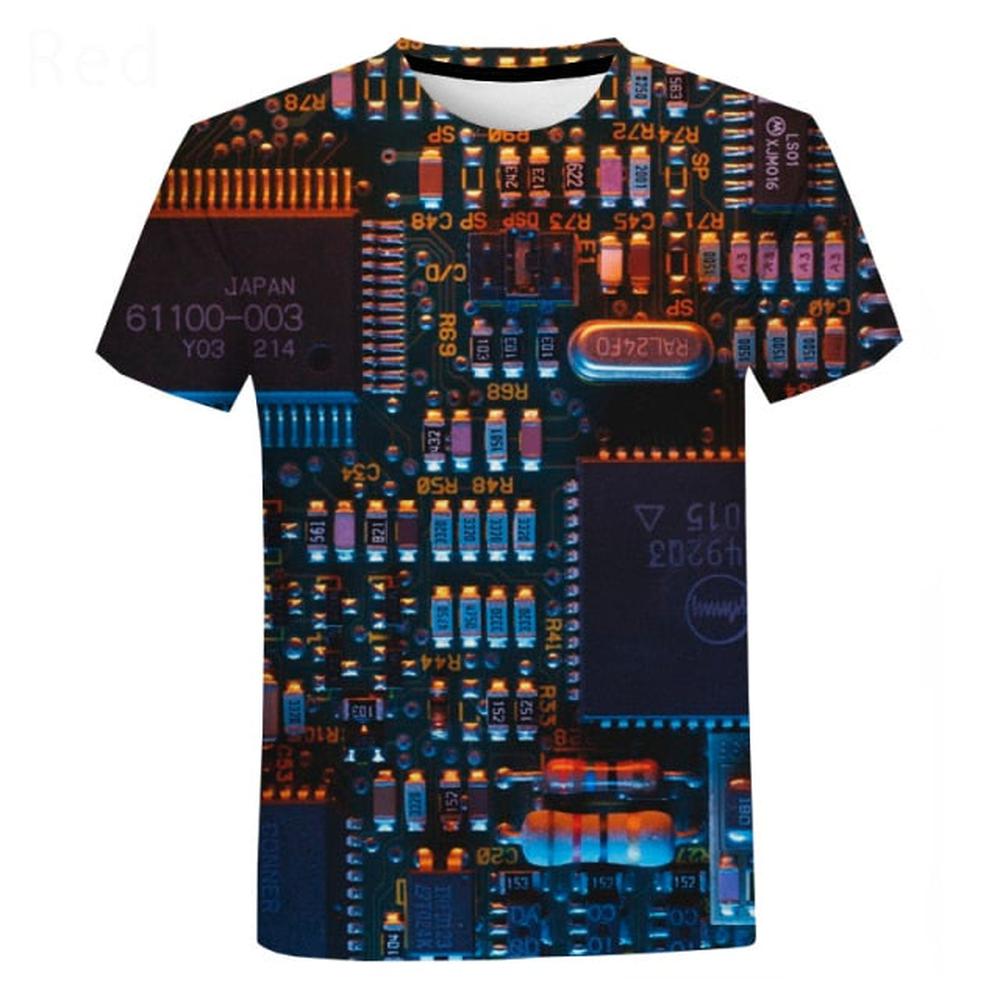 Unisex Electronic Chip Hip Hop 3D Machine Printed Oversized T-shirt