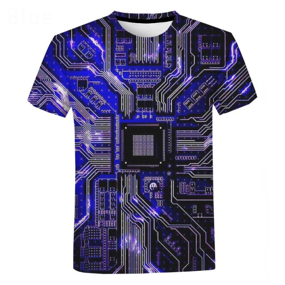Unisex Electronic Chip Hip Hop 3D Machine Printed Oversized T-shirt