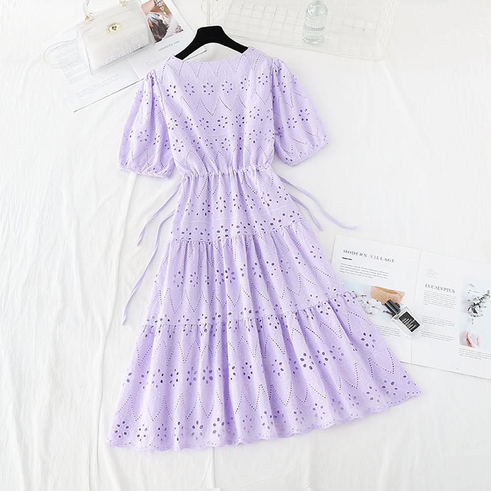 Women Casual V-neck Cotton Linen Vestidos Ruffle Vintage Dresses