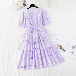 Women Casual V-neck Cotton Linen Vestidos Ruffle Vintage Dresses