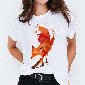 Women Watercolor Feather Cartoon Graphic Print T-shirts