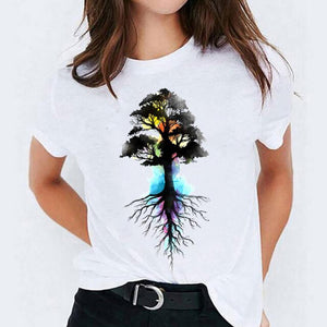 Women Watercolor Feather Cartoon Graphic Print T-shirts