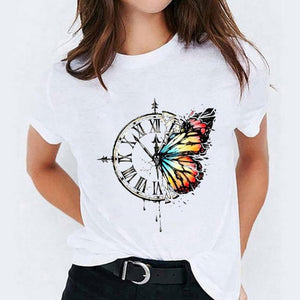 Women Watercolor Feather Cartoon Graphic Print T-shirts