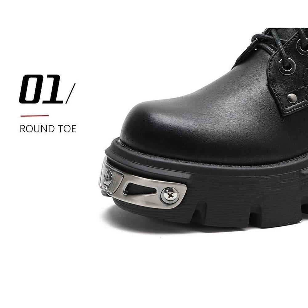 Women Ankle Boots Chunky Heel Black Metal Decor Motorcycle Boots