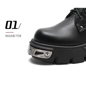 Women Ankle Boots Chunky Heel Black Metal Decor Motorcycle Boots