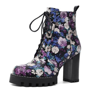 Women Flower High Heel Short Zipper Boots