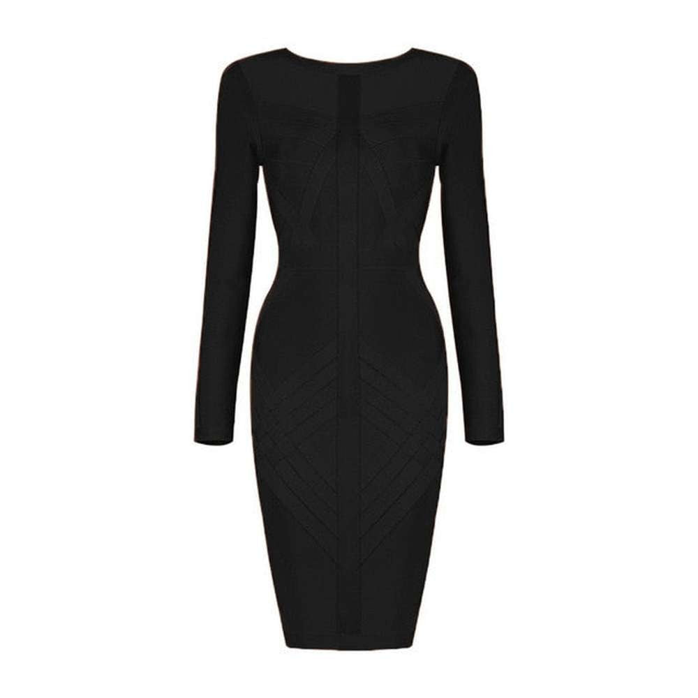 Women Bandage Full Sleeve O Neck Back Zip Bodycon Mini Dress