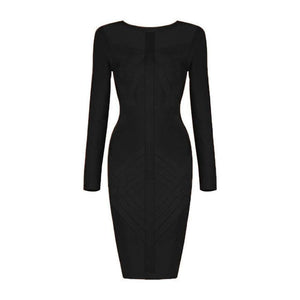 Women Bandage Full Sleeve O Neck Back Zip Bodycon Mini Dress