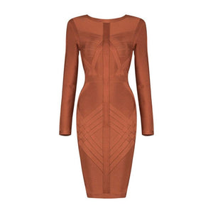 Women Bandage Full Sleeve O Neck Back Zip Bodycon Mini Dress