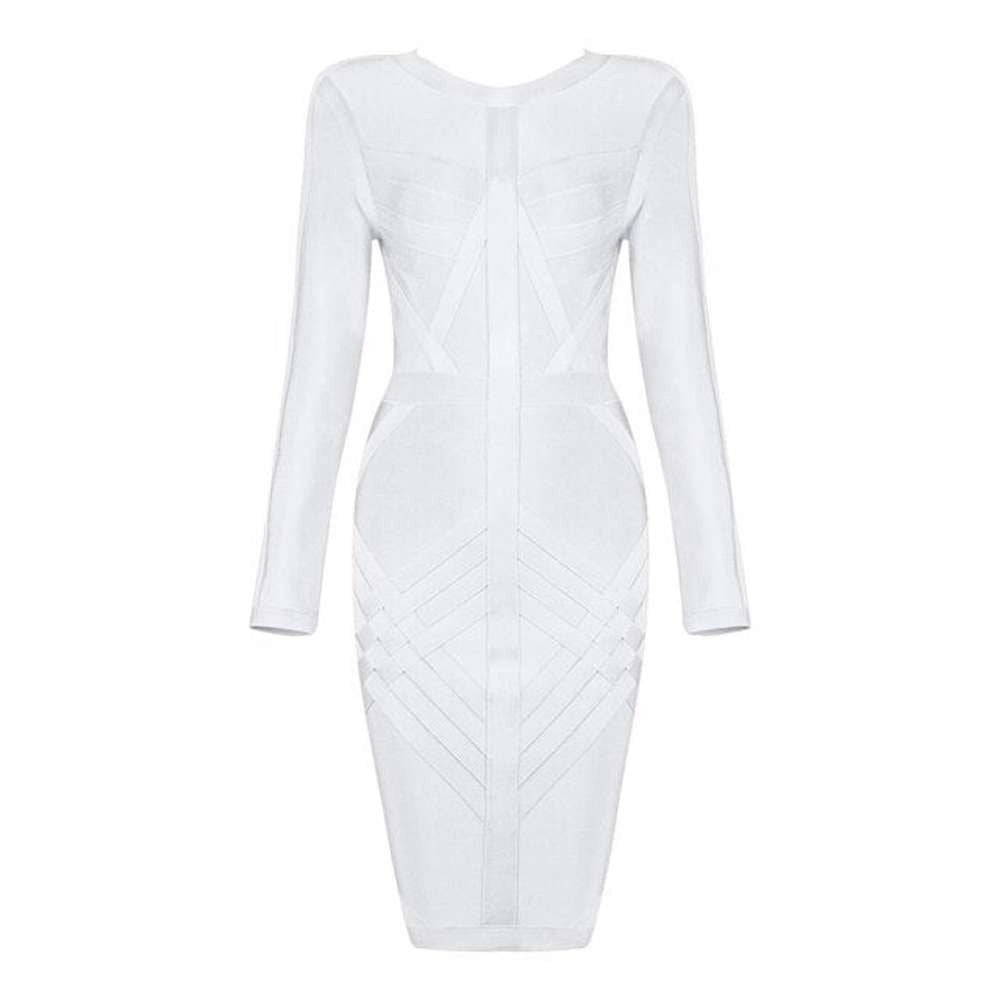 Women Bandage Full Sleeve O Neck Back Zip Bodycon Mini Dress