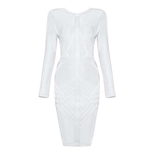 Women Bandage Full Sleeve O Neck Back Zip Bodycon Mini Dress