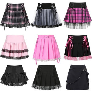 Women E-girl Gothic Lace Mini Pleated Harajuku Streetwear Skirt