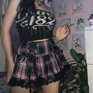 Women E-girl Gothic Lace Mini Pleated Harajuku Streetwear Skirt