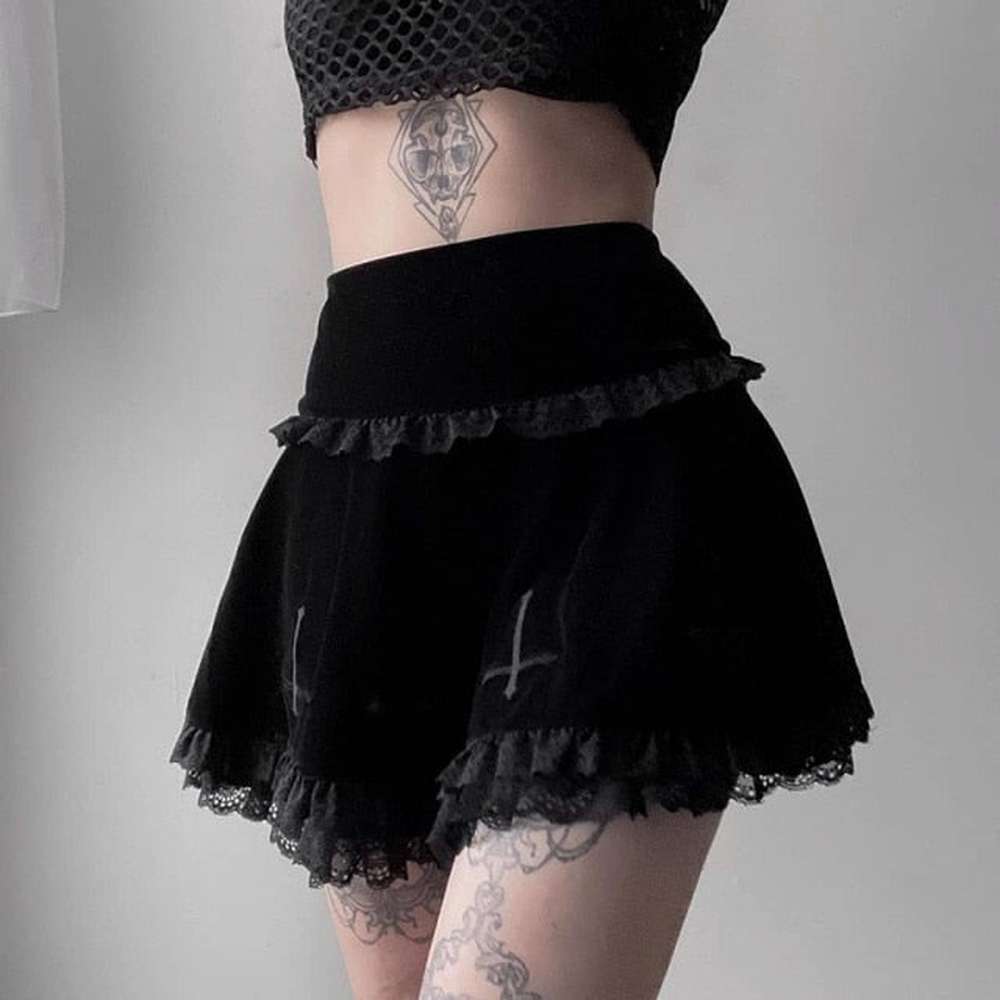 Women E-girl Gothic Lace Mini Pleated Harajuku Streetwear Skirt