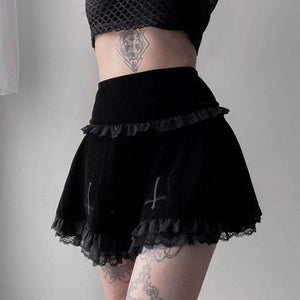 Women E-girl Gothic Lace Mini Pleated Harajuku Streetwear Skirt