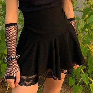 Women E-girl Gothic Lace Mini Pleated Harajuku Streetwear Skirt