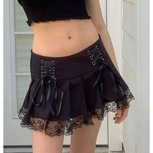 Women E-girl Gothic Lace Mini Pleated Harajuku Streetwear Skirt